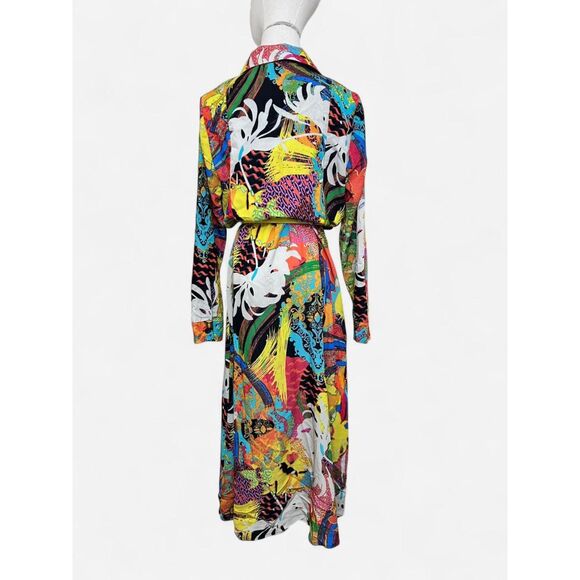 Attitudes by Renee Multicolor Long Sleeve Button Down Midi Dress with Pockets - Picture 2 of 8